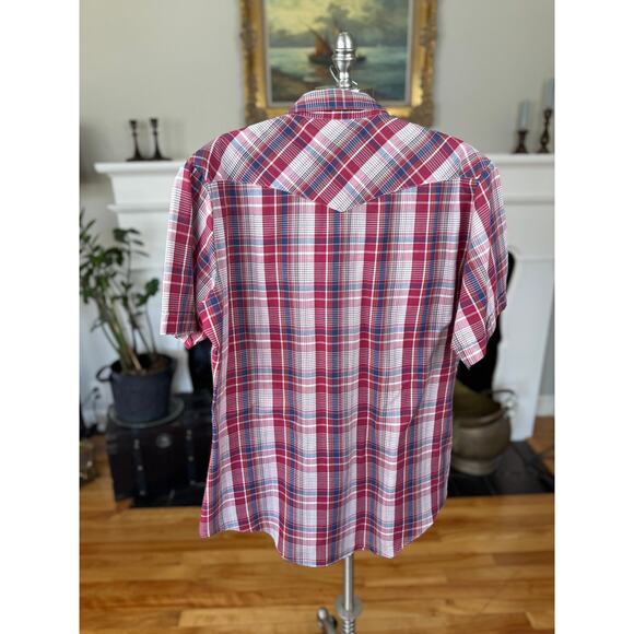 Vintage 90s Western Shirt, Youngbloods, Short Sleeve Snaps, Red White Blue Plaid - Picture 2 of 9